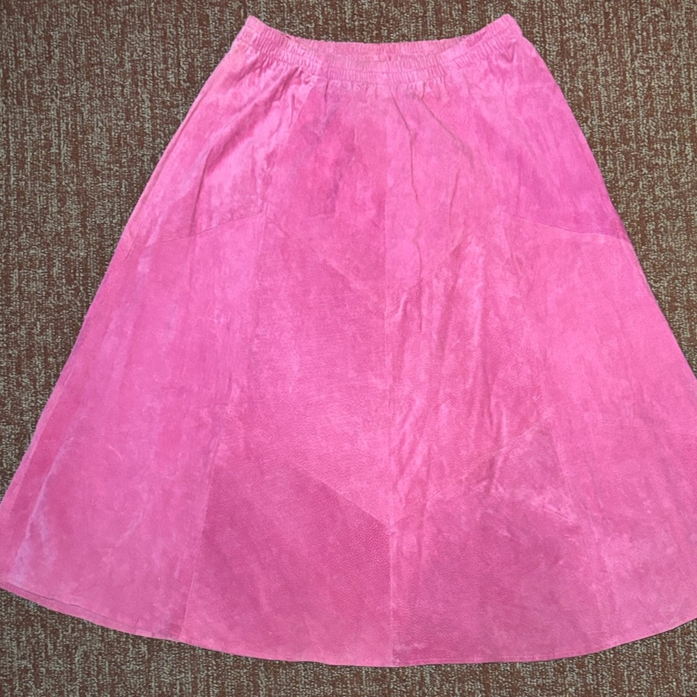 Bright Pink Women's medium elastic waist sueded leather maxi skirt loose fit